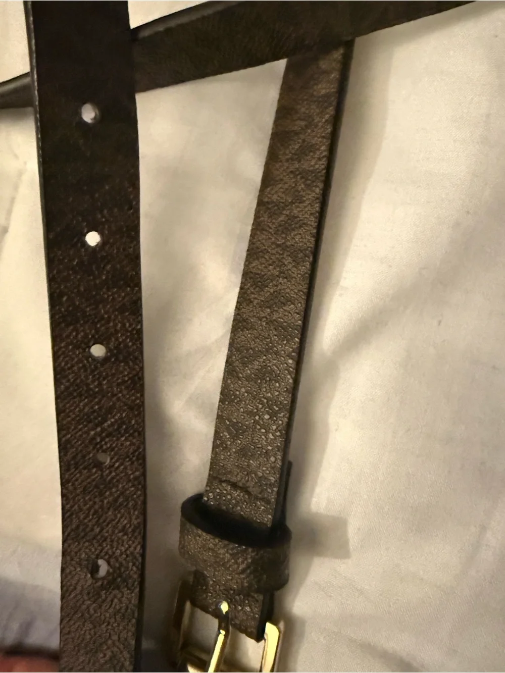 Michael Kors Slim Black Leather Belt with Gold-Tone Buckle